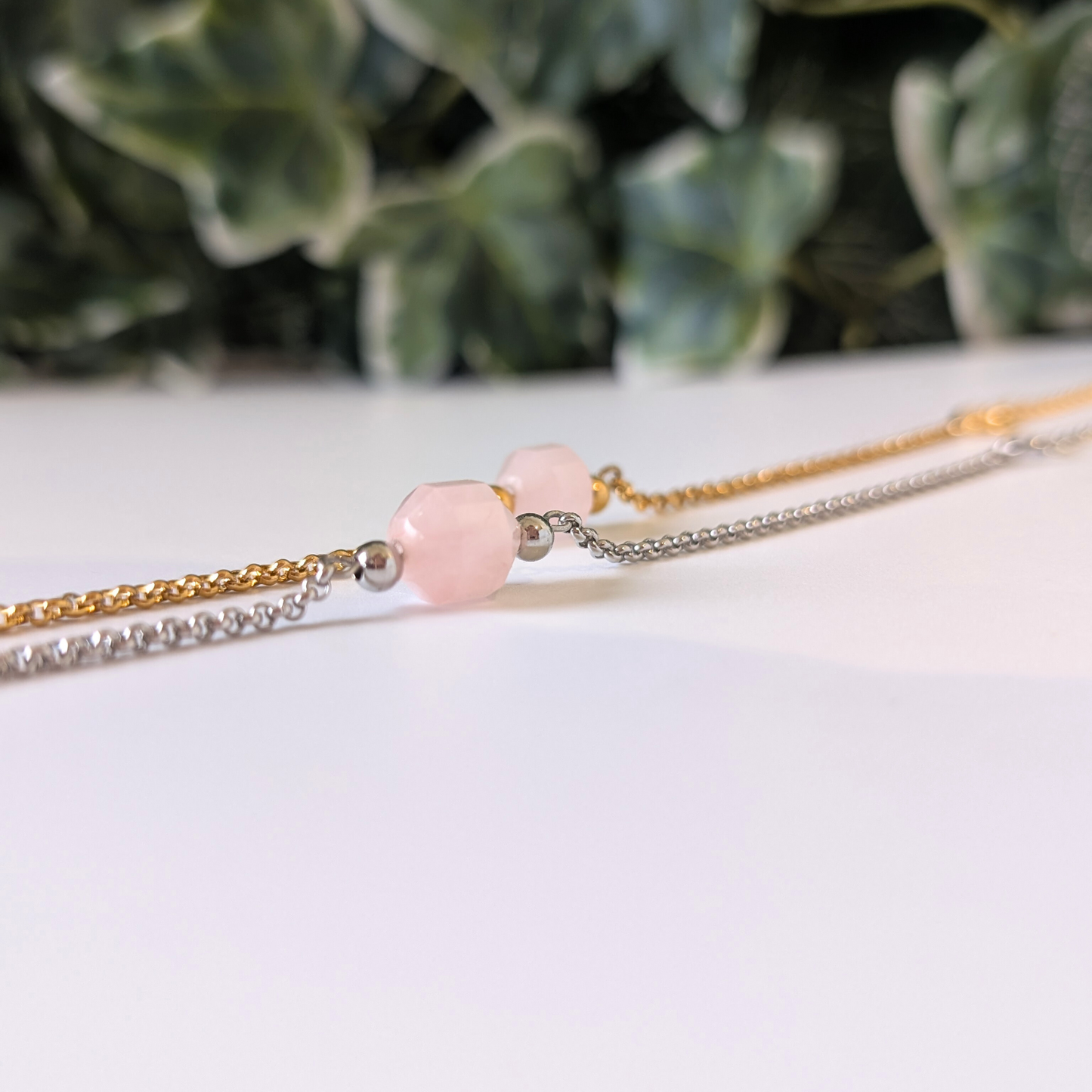 RVS armband rozenkwarts