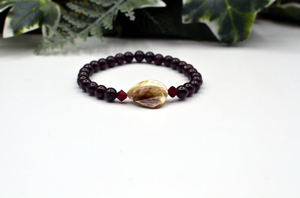 granaat armband met abalone schelp en swarovski kralen