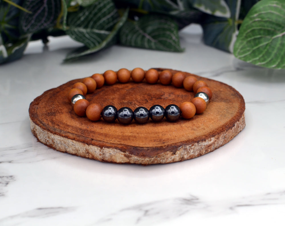 sandelhout armband met hematiet 